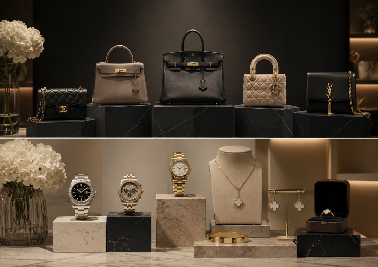 SS Boutique collage - bags and watches