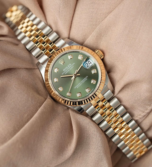 Rolex Datejust Oystersteel & Yellow Gold — Olive Green Diamond Dial